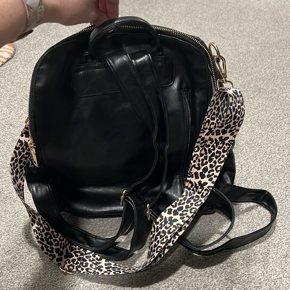 Boutique vegan Leather Backpack with Leopard Strap - Picture 2 of 4